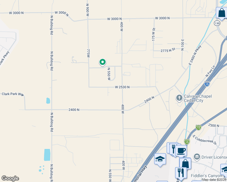 map of restaurants, bars, coffee shops, grocery stores, and more near 496 West 2530 North in Cedar City