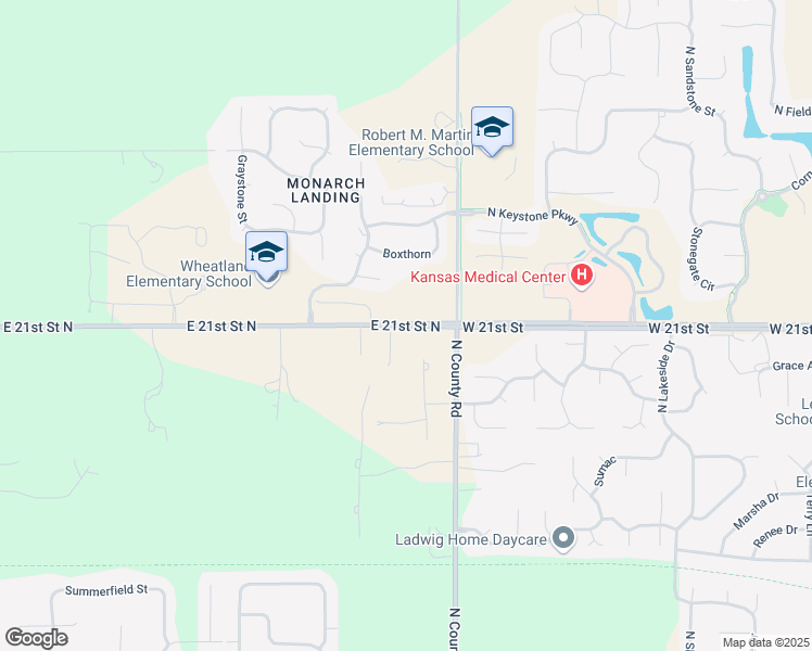 map of restaurants, bars, coffee shops, grocery stores, and more near 15680 East 21st Street North in Wichita