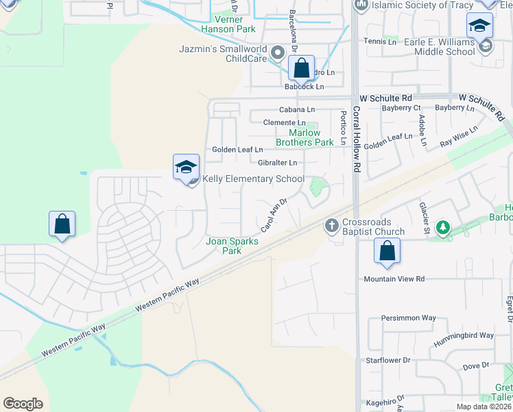 map of restaurants, bars, coffee shops, grocery stores, and more near 2352 Gretchen Elizabeth Court in Tracy