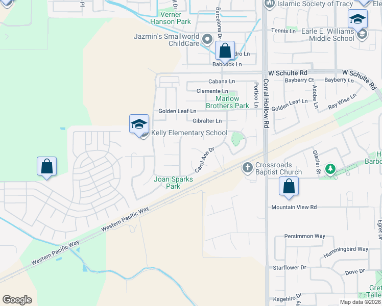 map of restaurants, bars, coffee shops, grocery stores, and more near 2352 Gretchen Elizabeth Court in Tracy