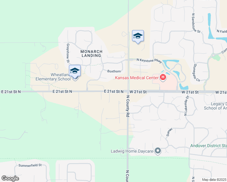 map of restaurants, bars, coffee shops, grocery stores, and more near 15678 East 21st Street North in Wichita