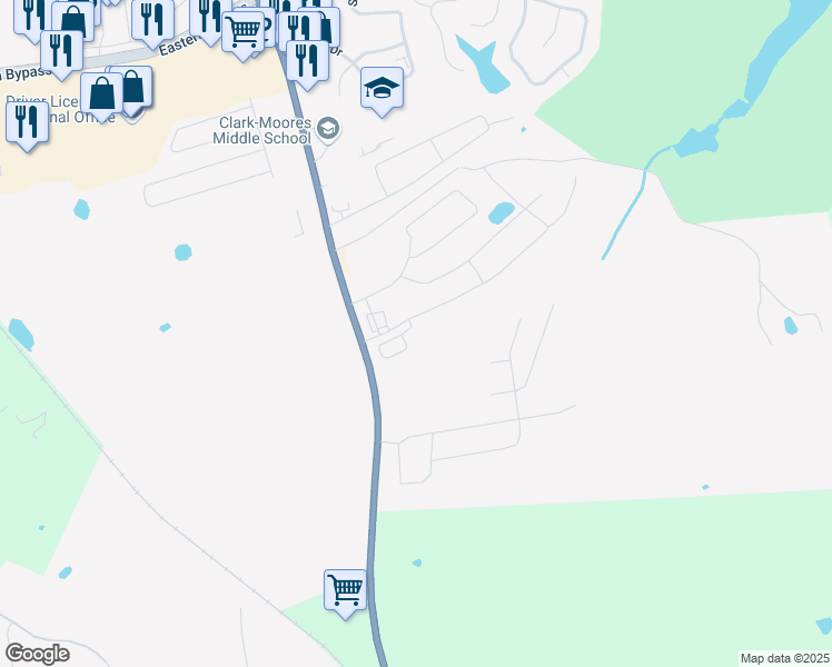 map of restaurants, bars, coffee shops, grocery stores, and more near 401 Southern Cross Drive in Richmond