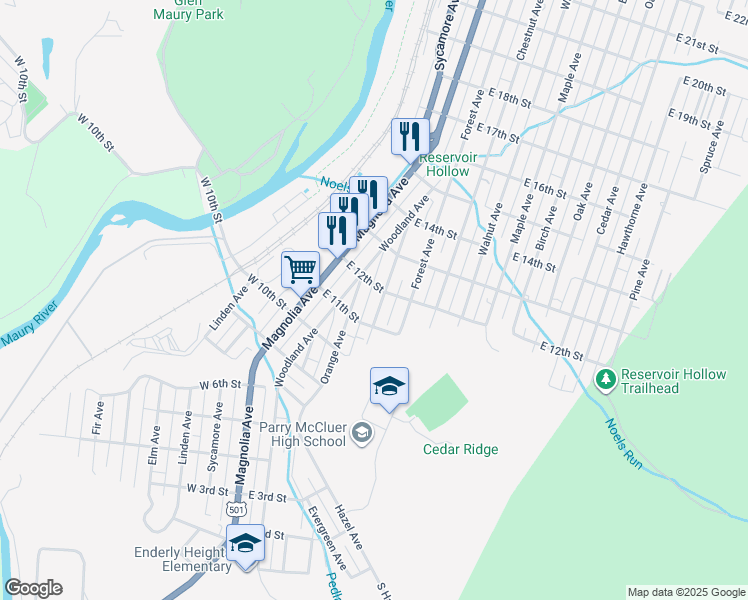 map of restaurants, bars, coffee shops, grocery stores, and more near 1101-1199 Cherry Avenue in Buena Vista