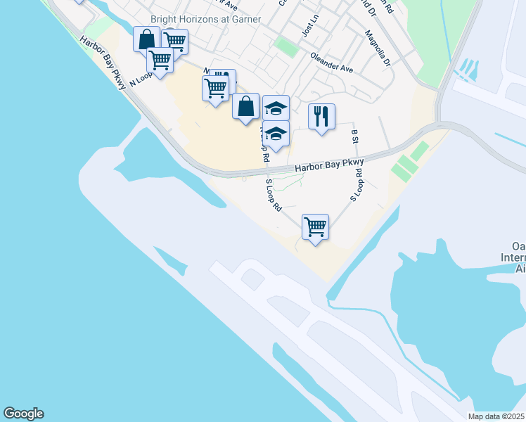 map of restaurants, bars, coffee shops, grocery stores, and more near 1620 South Loop Road in Alameda