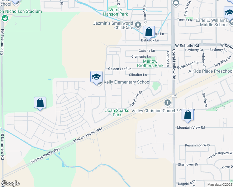 map of restaurants, bars, coffee shops, grocery stores, and more near 2433 Colby Court in Tracy