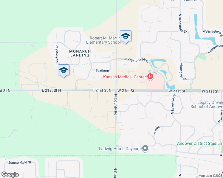 map of restaurants, bars, coffee shops, grocery stores, and more near 15196-15698 East 21st St N in Wichita