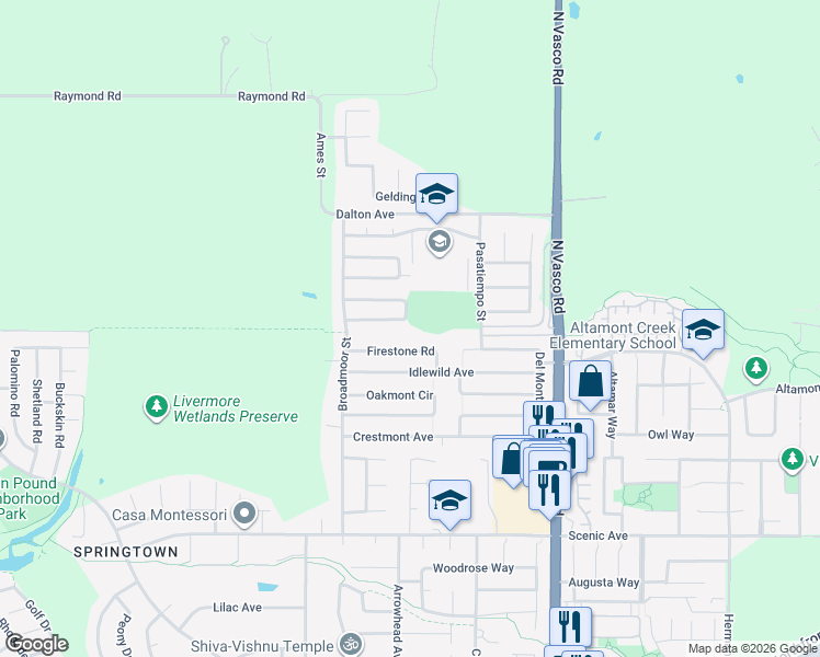 map of restaurants, bars, coffee shops, grocery stores, and more near 5577 Bridgeport Circle in Livermore