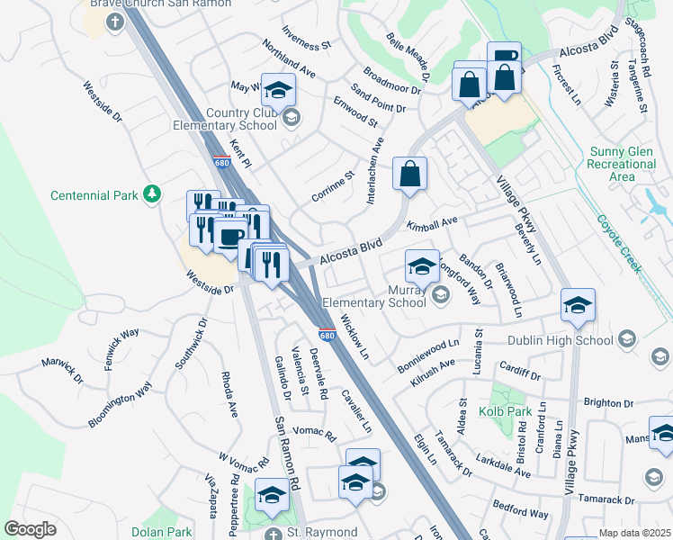 map of restaurants, bars, coffee shops, grocery stores, and more near 7876 Gate Way in Dublin