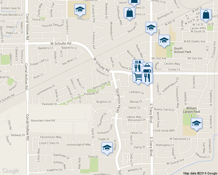 map of restaurants, bars, coffee shops, grocery stores, and more near 940 Dolores Court in Tracy