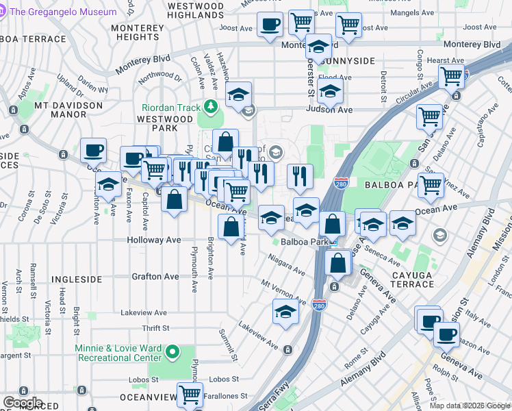 map of restaurants, bars, coffee shops, grocery stores, and more near 18 San Francisco Bicycle Route 770 in San Francisco