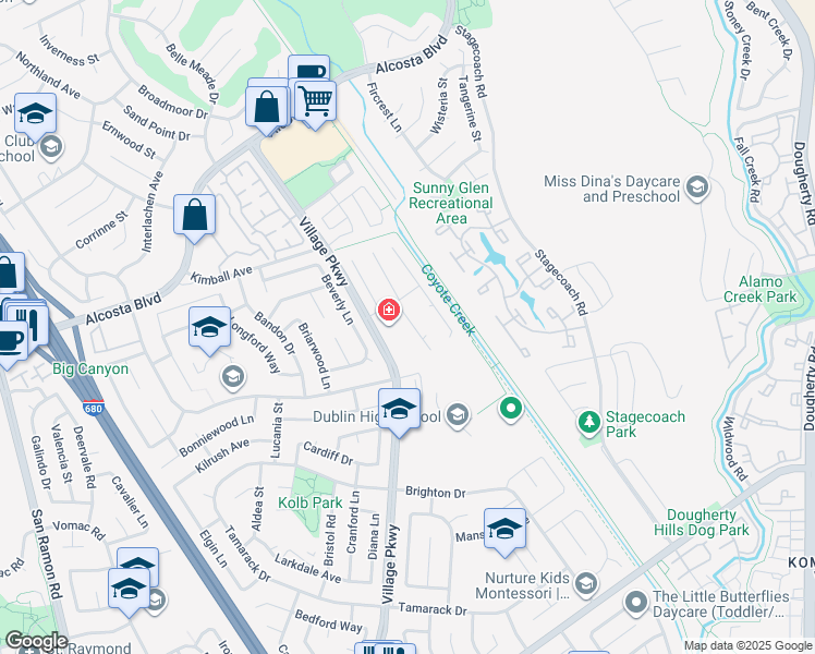 map of restaurants, bars, coffee shops, grocery stores, and more near 8192 Locust Place South in Dublin
