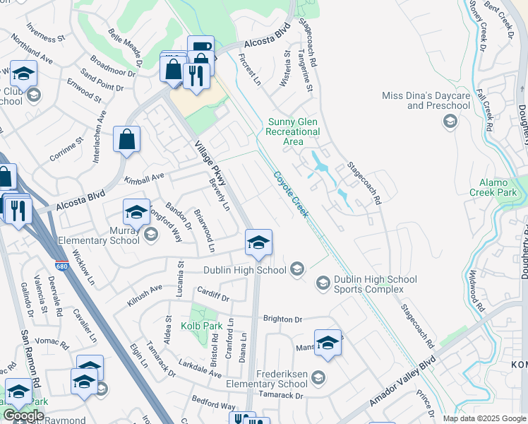 map of restaurants, bars, coffee shops, grocery stores, and more near 8192 Locust Place South in Dublin