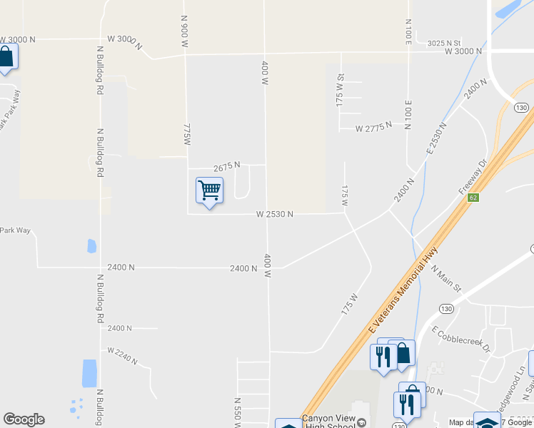 map of restaurants, bars, coffee shops, grocery stores, and more near 401 West 2530 North in Cedar City