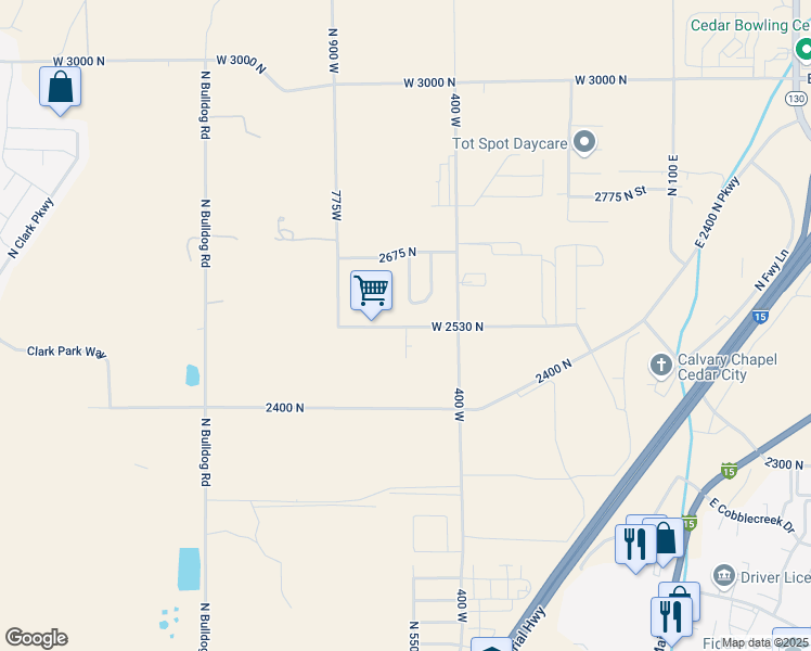 map of restaurants, bars, coffee shops, grocery stores, and more near 496 West 2530 North in Cedar City
