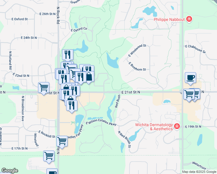 map of restaurants, bars, coffee shops, grocery stores, and more near 2256 North Tallgrass Street in Wichita