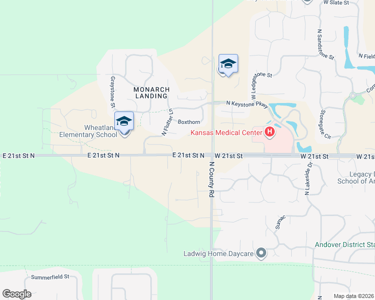 map of restaurants, bars, coffee shops, grocery stores, and more near 15680-15690 East 21st Street North in Wichita