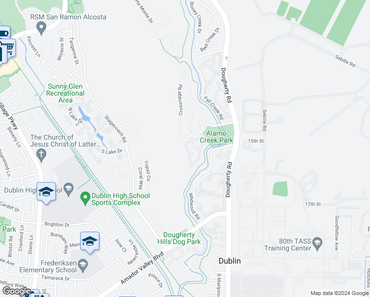 map of restaurants, bars, coffee shops, grocery stores, and more near 7522 Oxford Circle in Dublin
