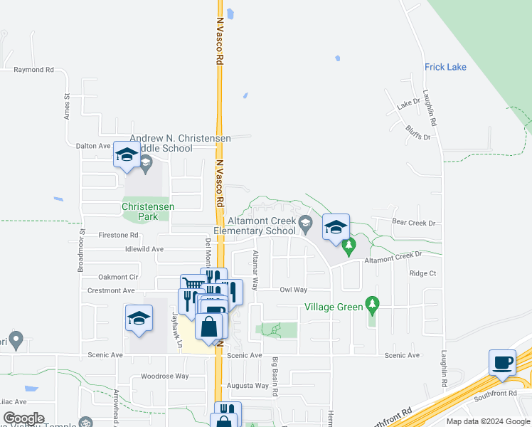 map of restaurants, bars, coffee shops, grocery stores, and more near 2153 Beech Common in Livermore