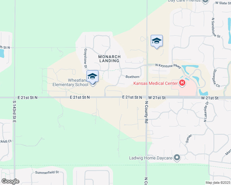 map of restaurants, bars, coffee shops, grocery stores, and more near 15196-15678 East 21st Street North in Wichita