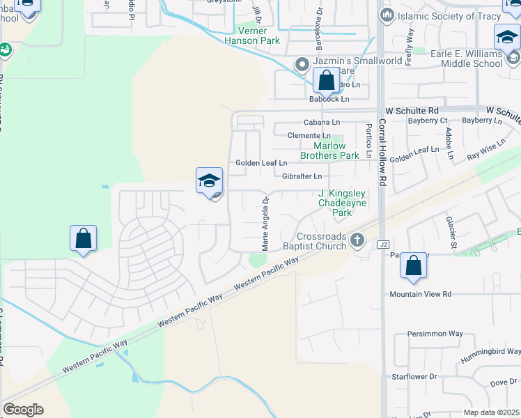 map of restaurants, bars, coffee shops, grocery stores, and more near 681 Marie Angela Drive in Tracy