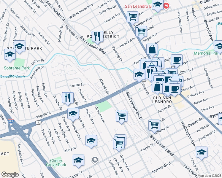 map of restaurants, bars, coffee shops, grocery stores, and more near 794 Davis Street in San Leandro