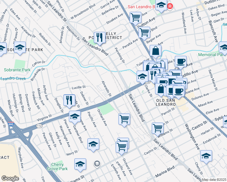 map of restaurants, bars, coffee shops, grocery stores, and more near 794 Davis Street in San Leandro