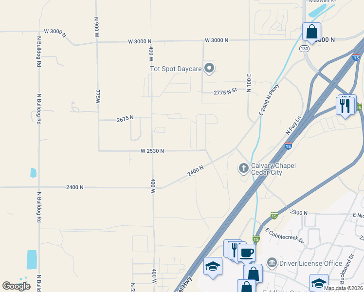 map of restaurants, bars, coffee shops, grocery stores, and more near 248 West 2530 North in Cedar City