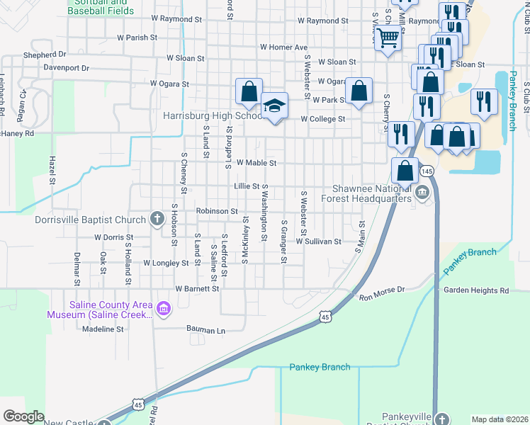 map of restaurants, bars, coffee shops, grocery stores, and more near 1201 South Washington Street in Harrisburg