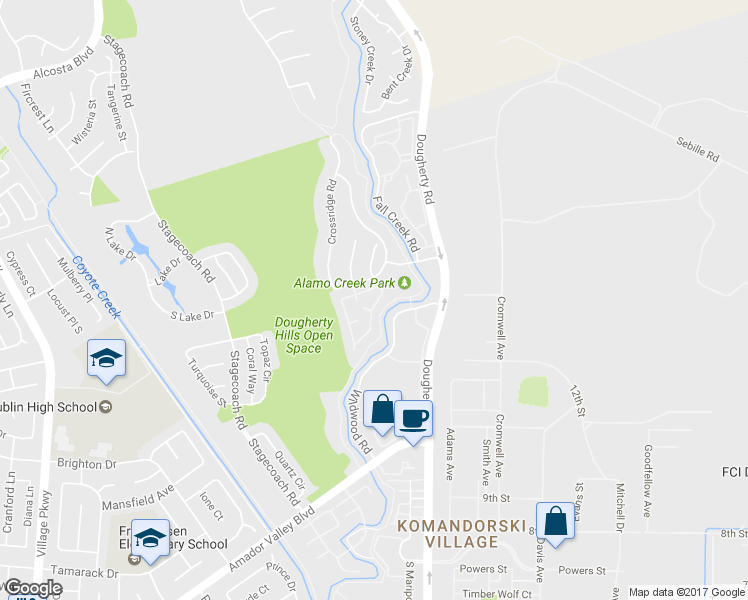 map of restaurants, bars, coffee shops, grocery stores, and more near 7438 Oxford Circle in Dublin