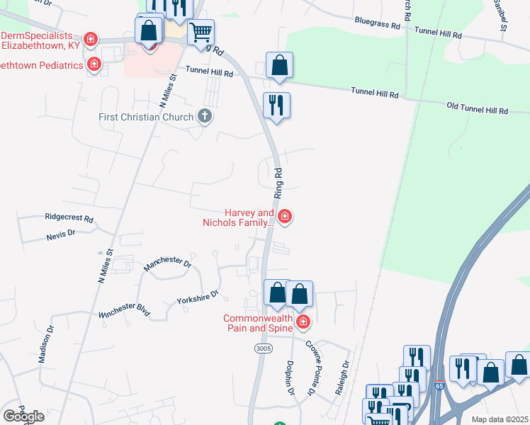 map of restaurants, bars, coffee shops, grocery stores, and more near 2710-2798 Ring Road in Elizabethtown