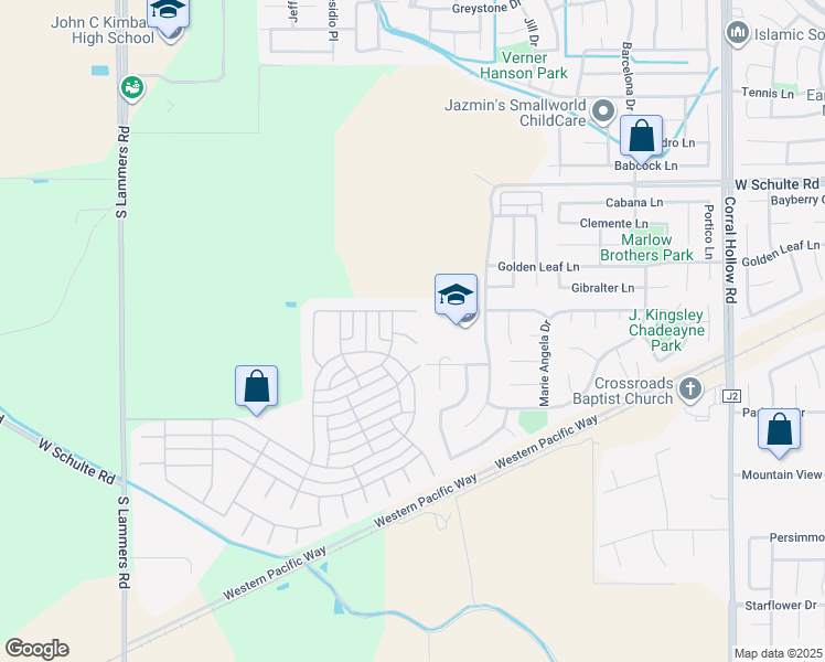 map of restaurants, bars, coffee shops, grocery stores, and more near 2645 Castle Haven Court in Tracy