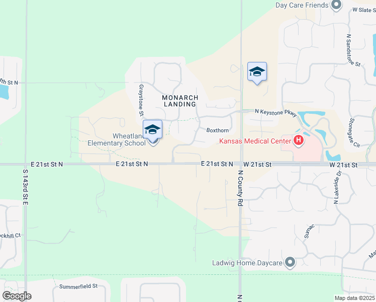 map of restaurants, bars, coffee shops, grocery stores, and more near 15196-15678 East 21st Street North in Wichita