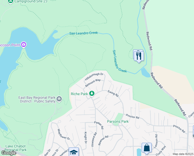 map of restaurants, bars, coffee shops, grocery stores, and more near 4478 Belmont Way in Castro Valley