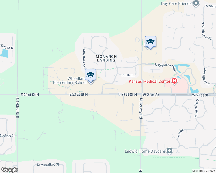 map of restaurants, bars, coffee shops, grocery stores, and more near 15196-15678 East 21st Street North in Wichita