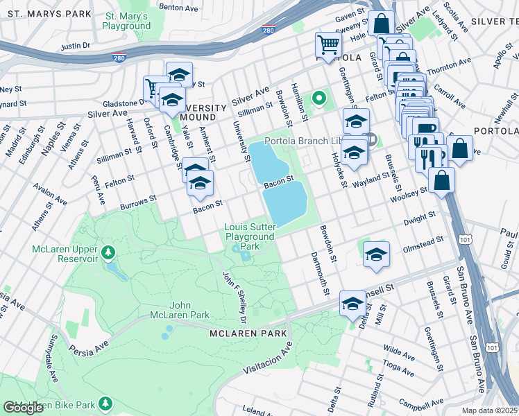 map of restaurants, bars, coffee shops, grocery stores, and more near in San Francisco