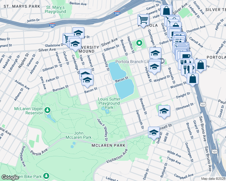 map of restaurants, bars, coffee shops, grocery stores, and more near in San Francisco