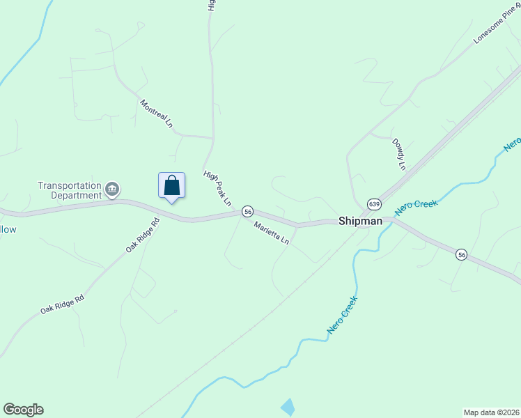 map of restaurants, bars, coffee shops, grocery stores, and more near 10940-11048 James River Road in Shipman