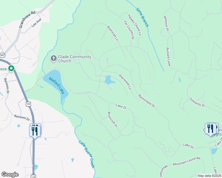 map of restaurants, bars, coffee shops, grocery stores, and more near 198 Exmoor Ln in Daniels