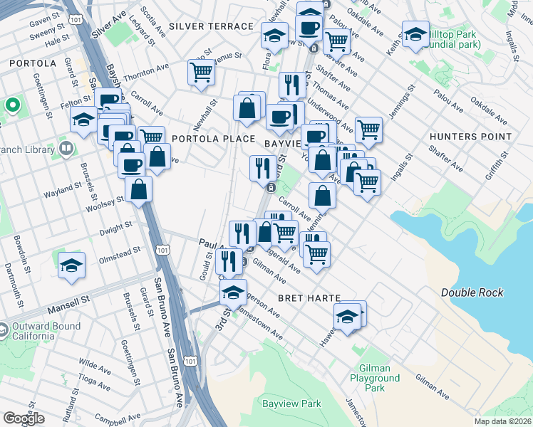 map of restaurants, bars, coffee shops, grocery stores, and more near in San Francisco