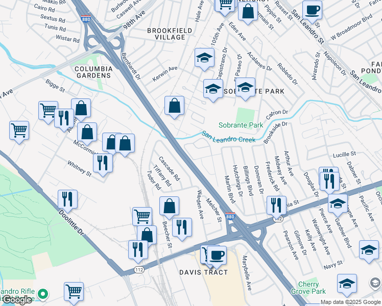 map of restaurants, bars, coffee shops, grocery stores, and more near 2042 Star Pine Way in San Leandro