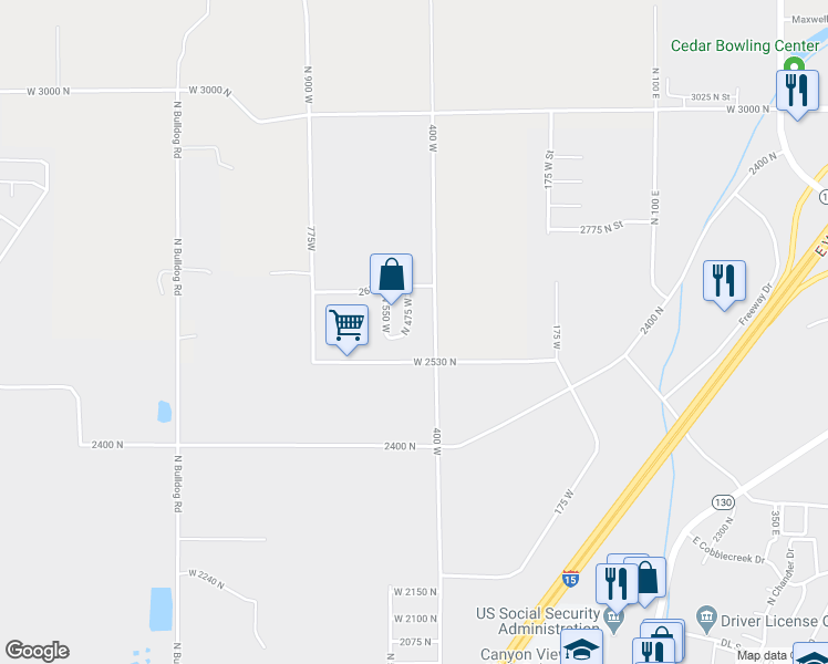 map of restaurants, bars, coffee shops, grocery stores, and more near 2566 North 475 West in Cedar City