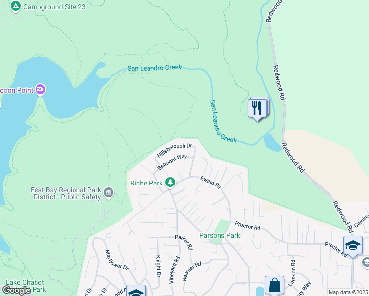 map of restaurants, bars, coffee shops, grocery stores, and more near 4492 Hillsborough Drive in Castro Valley