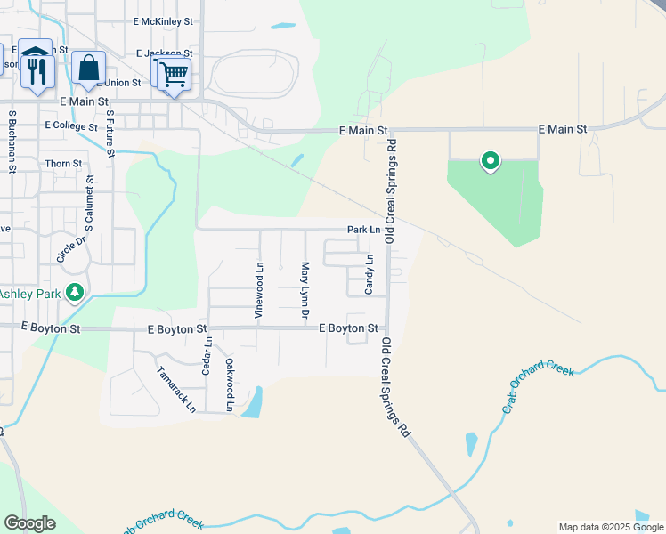 map of restaurants, bars, coffee shops, grocery stores, and more near 1913 Carla Lane in Marion