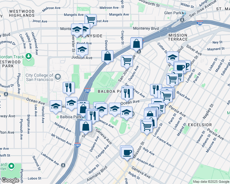 map of restaurants, bars, coffee shops, grocery stores, and more near in San Francisco