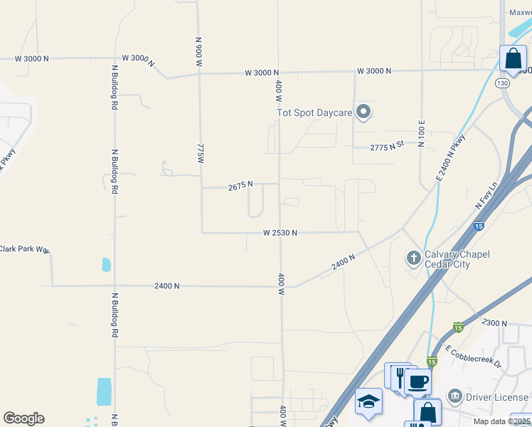 map of restaurants, bars, coffee shops, grocery stores, and more near 2566 North 475 West in Cedar City