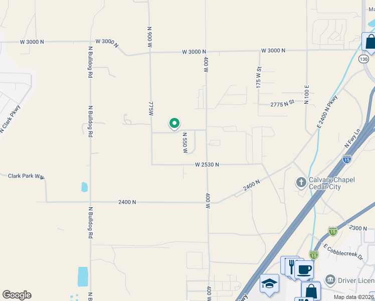 map of restaurants, bars, coffee shops, grocery stores, and more near 2605 North 475 West in Cedar City
