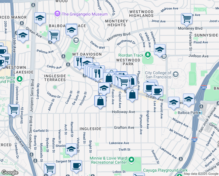 map of restaurants, bars, coffee shops, grocery stores, and more near in San Francisco
