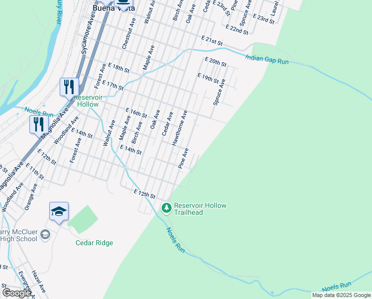 map of restaurants, bars, coffee shops, grocery stores, and more near 1500 Pine Avenue in Buena Vista