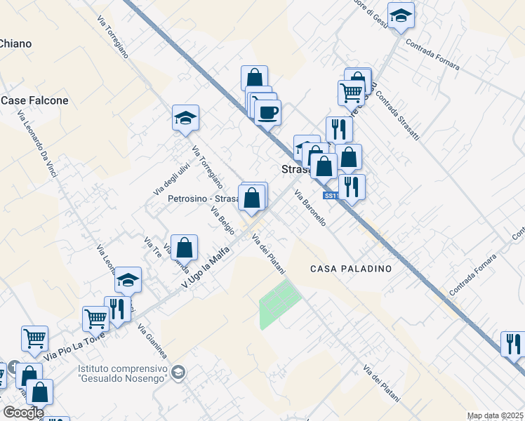 map of restaurants, bars, coffee shops, grocery stores, and more near 1 Via Stazione in Petrosino