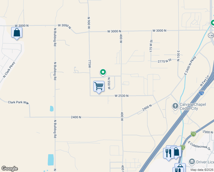 map of restaurants, bars, coffee shops, grocery stores, and more near 2603 North 550 West in Cedar City